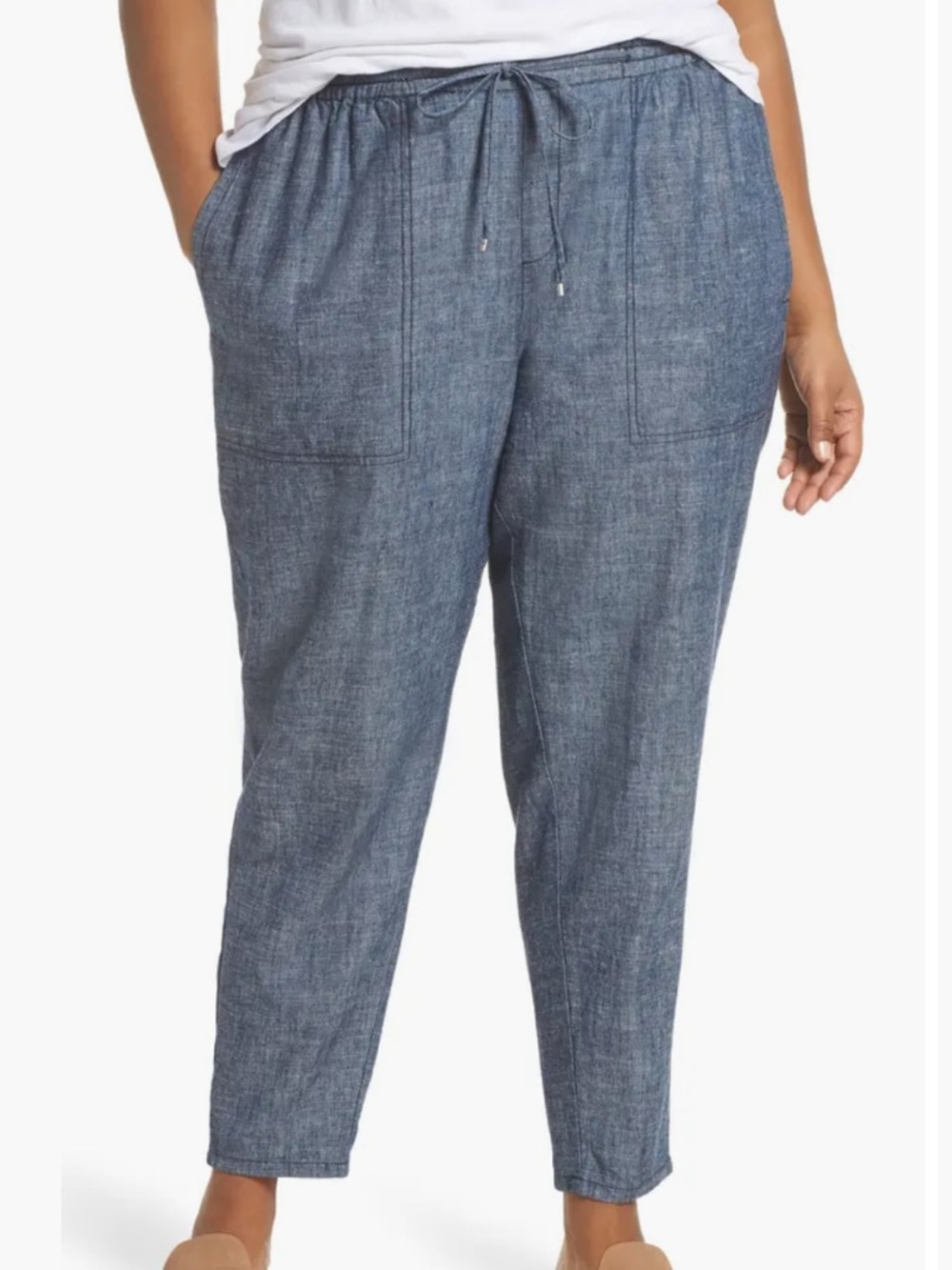 Eileen Fisher Blue Drawstring Pull-On Pants Hemp Cotton Blend Casual Pant Size L